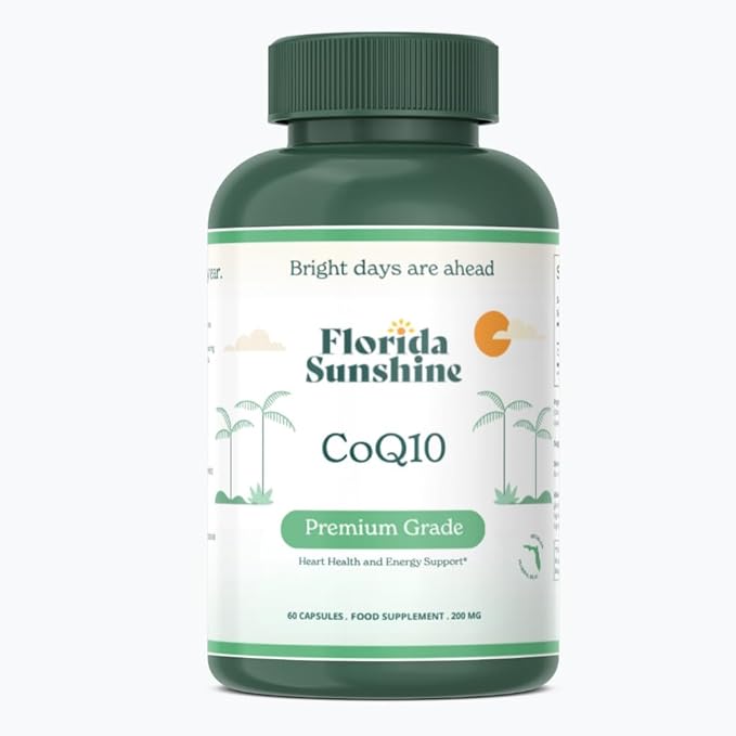 Florida Sunshine Premium CoQ10 200mg 60 Capsules | Heart Health Support | Energy Production | Antioxidant Coenzyme Q10 | Supplement