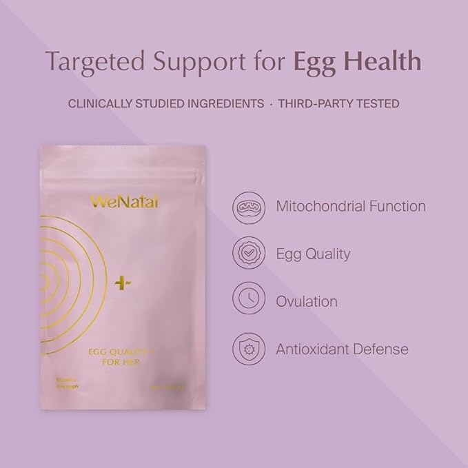 WeNatal Egg Quality+ Supplement. CoQ10 NAC PQQ L-Carnitine Alpha Lipoic Acid Methylated Folate B12 Zinc Vitamin C Supports Egg Health Fertility and Mitochondria 90 Capsules