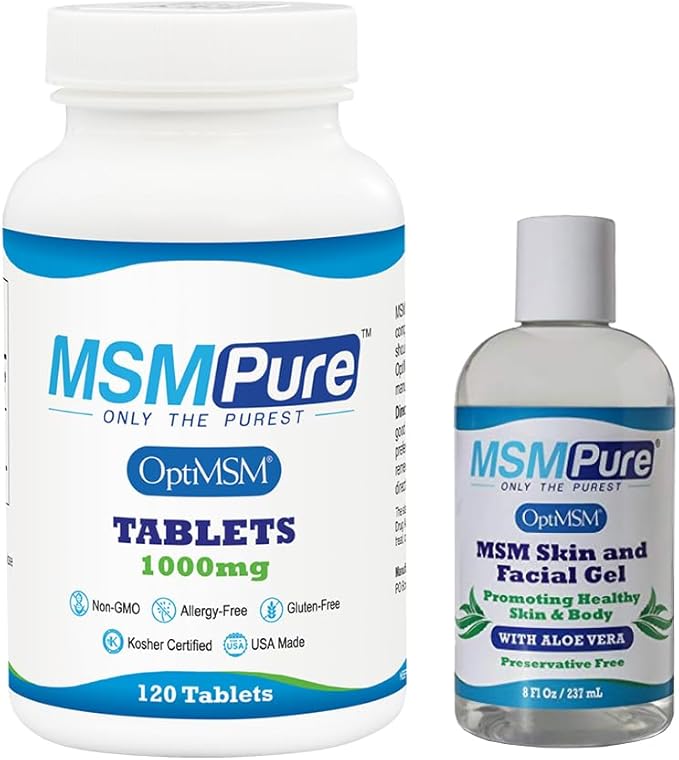 KALA HEALTH MSMPure MSM Tablets 120 Count and MSM Gel with Organic Aloe 8oz Bundle