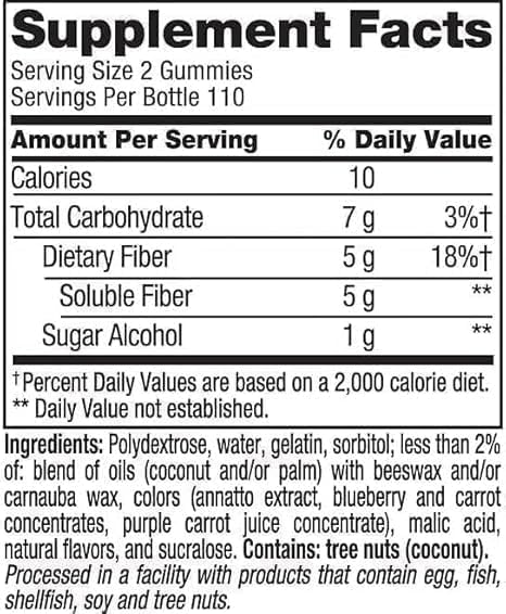 Vita Fiber Well Gummies Sugar Free Peach Raspberry &amp BlackBerry Flavors 220 Count Pack of 1