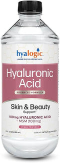 Hyalogic Liquid Hyaluronic Acid Supplement - Ingestible Skin Support with 100mg HA and 100mg MSM - Natural Hydration for The Face Eyes and Lips - High Molecular Weight Formula - 12 oz