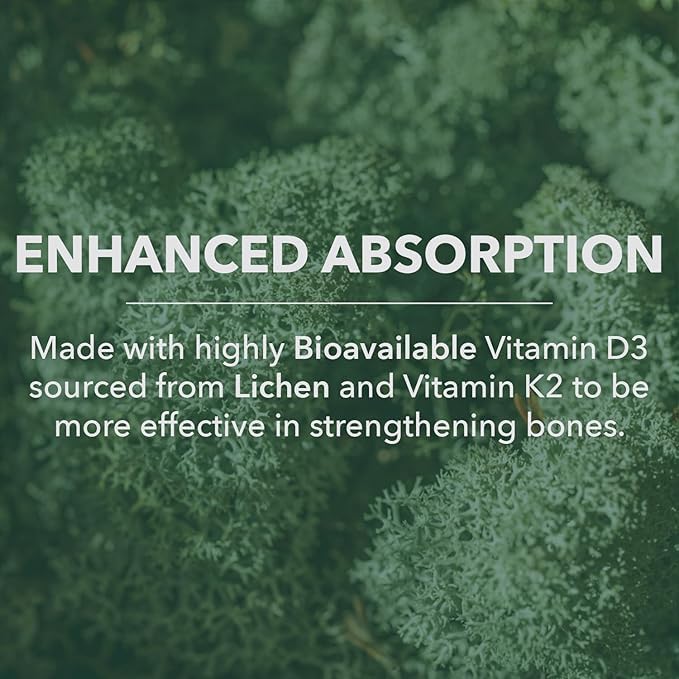 PlantFusion Organic Vegan Vitamin D3 + K2 5000 IU 50MCG – Vitamin D Sourced from Plant Based Lichen and Vitamin K2 for Immune Support and Bone Health - 120 Capsules