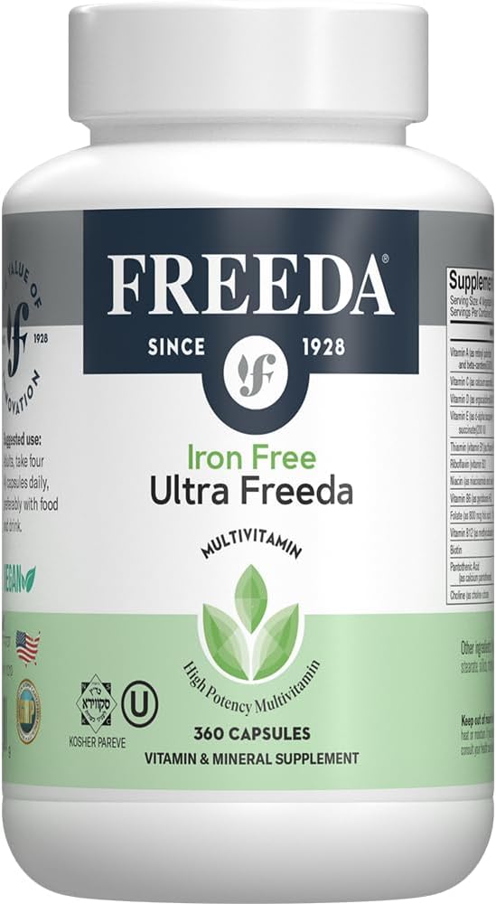 FREEDA Maximum Strength Multivitamin – High Potency Daily Supplement for Active Adults (Men &amp Women) – Iron Free – SCD Diet Compatible – 120 Capsules – Ultra Freeda