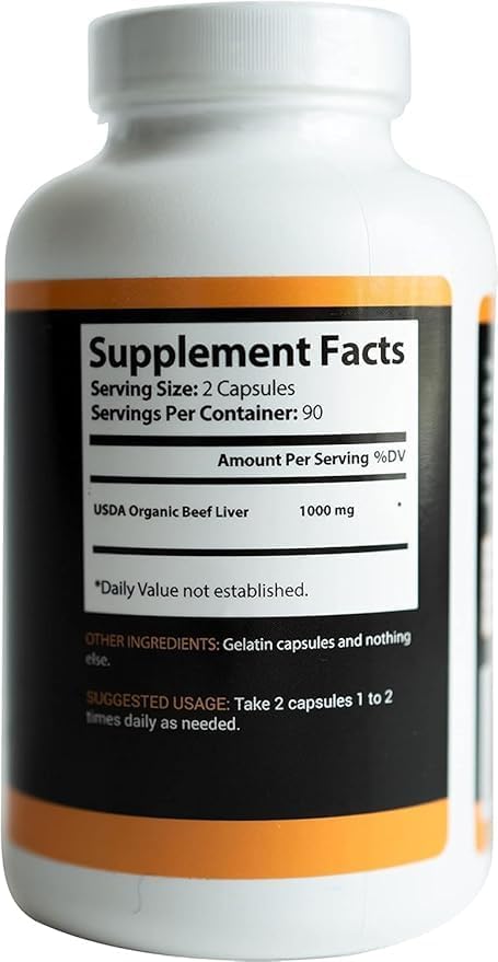 100% Organic Grass Fed Beef Liver Capsules (180 Caps) - Pasture Raised - Iron Vitamin A B Collagen - Promotes Energy Detoxification Whole Body Wellness - Ancestral Paleo Living - Ion Supplements