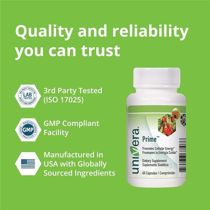 Univera Prime Vitamin C Vitamin B6 Vitamin B12 DHEA Cell Renewal Healthy Cell Support Heart Health Immune Health 60 Vegetarian Capsules 30 Days Supply