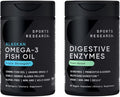 Sports Research Triple Strength Omega 3 EPA &amp DHA Fish Oil 1250mg Burpless Supplement (30 Softgels) and Digestive Enzymes with Probiotics &amp Ginger Plant Based Vegan Friendly (90 Veggie Capsule