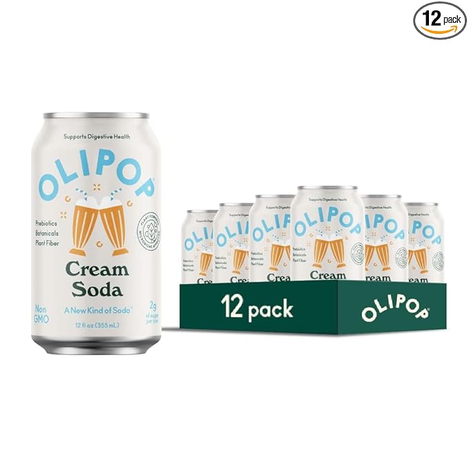 OLIPOP Prebiotic Soda Pop Cream Soda A New Kind of Soda Packed with Prebiotics Fiber and Botanicals Gluten Free GMO Free 12oz (12-Cans)
