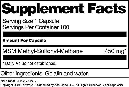 MSM - 450 mg (100 Capsules ZIN: 510649)