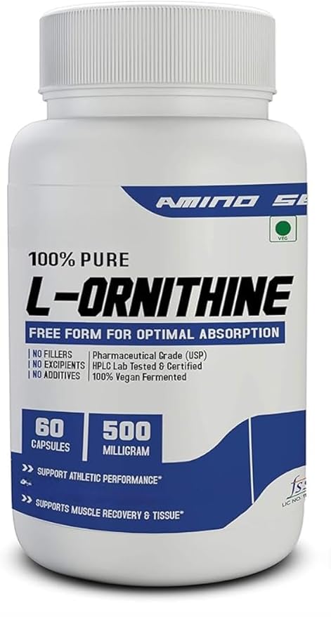 L-Ornithine 500MG- 60 Capsules Essential Amino Acid Promote Optimal Absorption Vegan Gluten Free - 60 Capsules