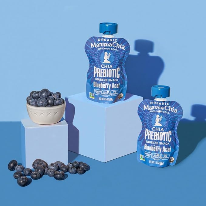 Mamma Chia Organic Prebiotic Squeeze Snack Blueberry Acai Fiber-Rich Prebiotic Gut Support USDA Certified Organic Non-GMO Vegan Gluten Free 14 Ounce (Pack of 6) (Pack of 2)