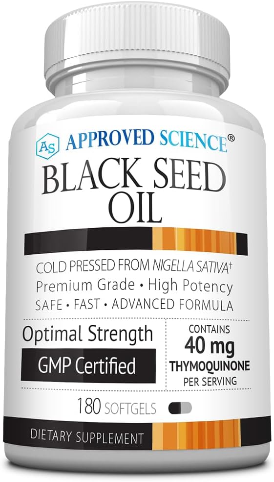 Approved Science Black Seed Oil - Cold Pressed Nigella Sativa - Boost Immunity Respiratory Cognitive and Digestive Health - 2% Thymoquinone - 1 Bottle - 180 Softgels - Made in The USA