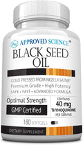 Approved Science Black Seed Oil - Cold Pressed Nigella Sativa - Boost Immunity Respiratory Cognitive and Digestive Health - 2% Thymoquinone - 1 Bottle - 180 Softgels - Made in The USA