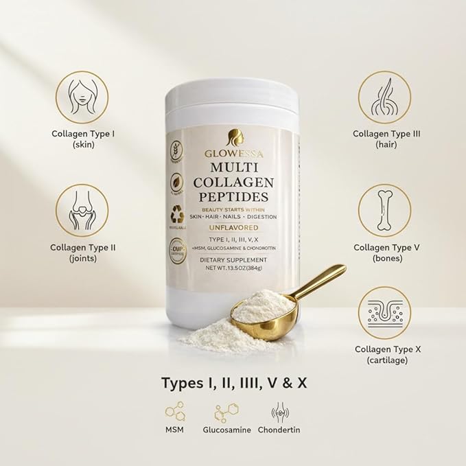 Multi Collagen Peptides Powder – Types I II III V &amp X – Hydrolyzed Collagen Supplement for Hair Skin Nails &amp Joint Support – Unflavored Daily Collagen for Women &amp Men