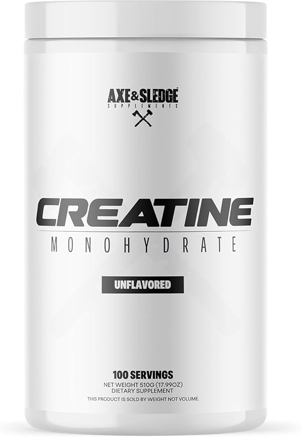 Axe &amp Sledge Basics Creatine | Unflavored Enhances Strength &amp Performance Increases Lean Body Mass 50 Servings | Pure Creatine Monohydrate No Fillers or Artificial Substances | 100 Serving
