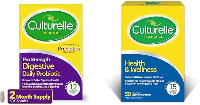 Culturelle Pro Strength Daily Probiotic Digestive Health Capsules 60 Count &amp Health Wellness Daily Probiotic Supplement 50 Count Bundle