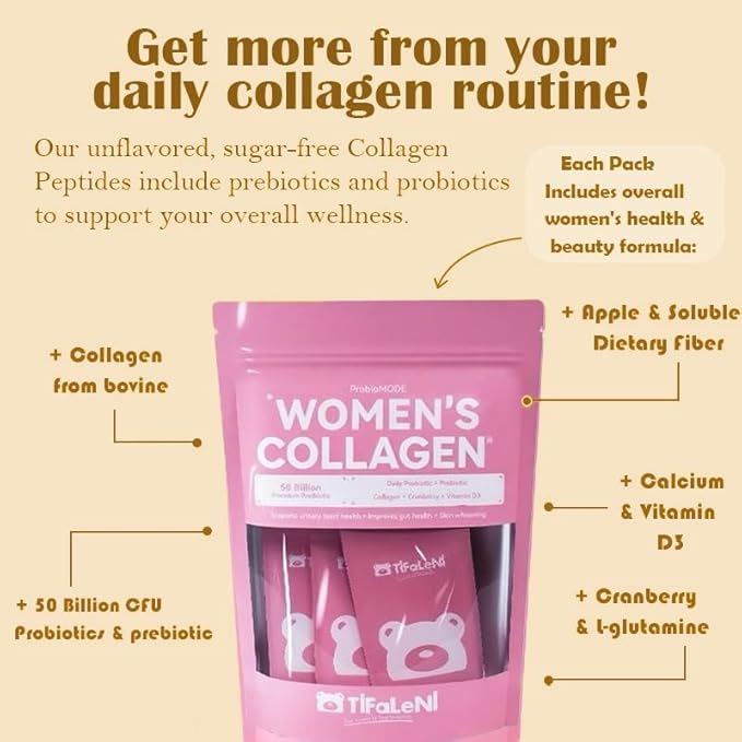 Bovine Collagen Peptides Powder with 50 Billon CFU Probiotics Prebiotics &amp Vitamin D3 - Hydrolyzed Naturally-Sourced - Supports Hair Skin Nails &amp Joints - Collagen Supplement for Women