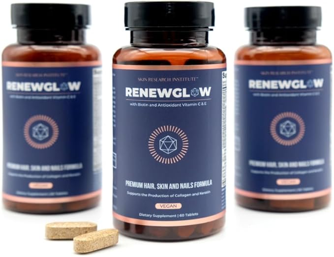 SRILabs Renewglow Biotin 5000mcg Hair Growth Supplement for Women 40 Plus - Gotu Kola Vitamin E C Zinc for Healthy Hair Skin and Nails – with 27 Beauty Enhancing Nutrients