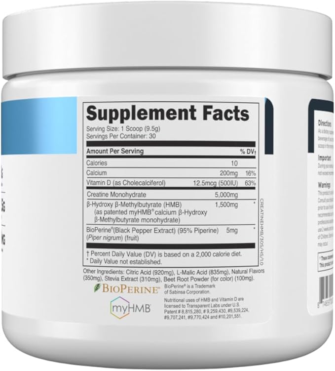 Transparent Labs Creatine HMB - Creatine Monohydrate Powder with HMB for Muscle Growth Increased Strength Enhanced Energy Output and Improved Athletic Performance - 30 Servings Hawaiian Splash