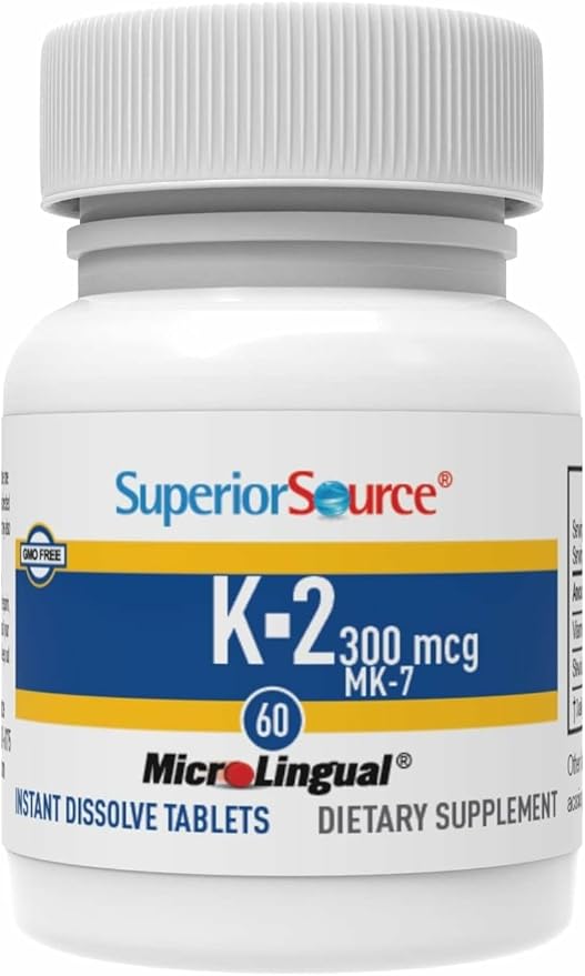 Superior Source Vitamin K2 MK-7 (Menaquinone-7) 300 mcg - Bone Strength &amp Health Support Supplement - Aids Healthy Heart Function - Bariatric-Friendly - 60 Sublingual Dissolving Tablets