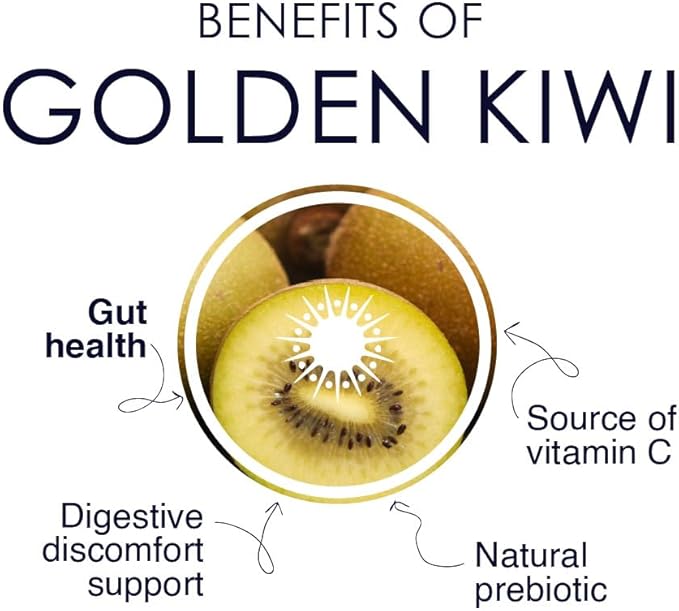 Kiwi Prebiotic + Vitamin C Chews 100% New Zealand Golden Kiwi for Gut Health Digestion Support &amp Regular Bowel Movements (30 Tablets)