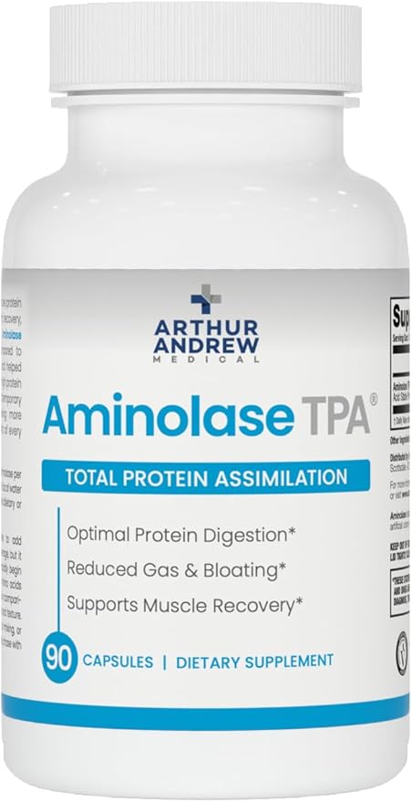 Arthur Andrew Medical - Aminolase TPA Total Protein Assimilation Optimal Protein Absorption and Decreased Gas and Bloating Vegan Non-GMO 90 Capsules