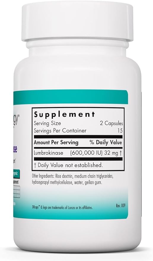 Nutricology Lumbrokinase - 32 mg Lumbrokinase - Circulatory System Support - Delayed-Release Capsules - Gluten-Free &amp Non-GMO - 15 Servings - 30 Capsules