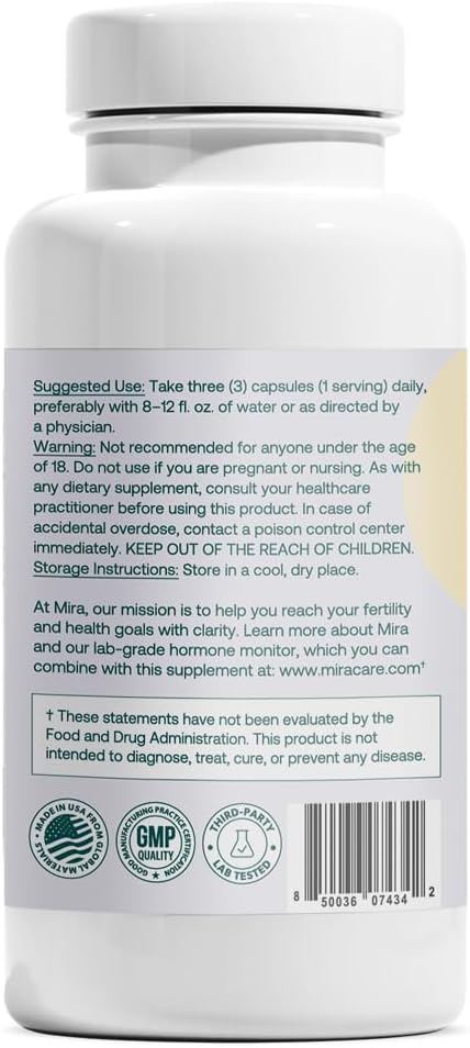 MIRA PCOS Supplement Myo Inositol &amp D-Chiro Inositol 40:1 Ratio Helps Promote Hormonal Balance and Support Ovarian Health &amp Metabolism 90 Capsules (30 Servings) 1 Bottle (Pack of 2)