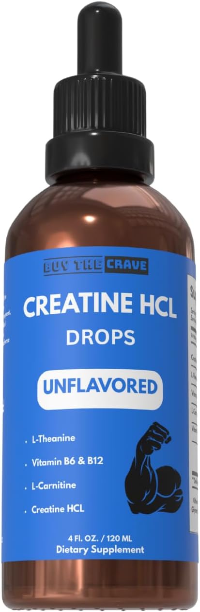Creatine HCL Liquid Drops for Men &amp Women - 2ml Per Serving L-Theanine Vitamin B12 &amp B6 L-Carnitine - High Absorption 4 Fl Oz (120ml) (4 FL OZ Unflavored)