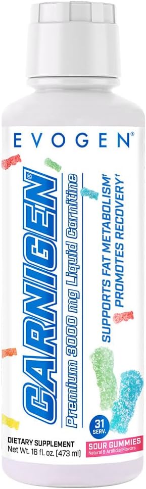Evogen Carnigen Premium L Carnitine Liquid – L Carnitine 3000 Supplement | L Carnitine Supplement for Fat Metabolism &amp Recovery | Acetyl L-Carnitine | Caffeine Free | Sour Gummies | 31 Servings
