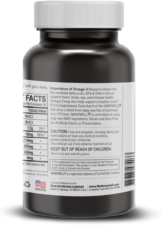 NANOWELL Red Omega-3 Fish Oil 1714mg Omega 3 Supplement with Astaxanthin Vitamin E EPA &amp DHA - 60 Softgels