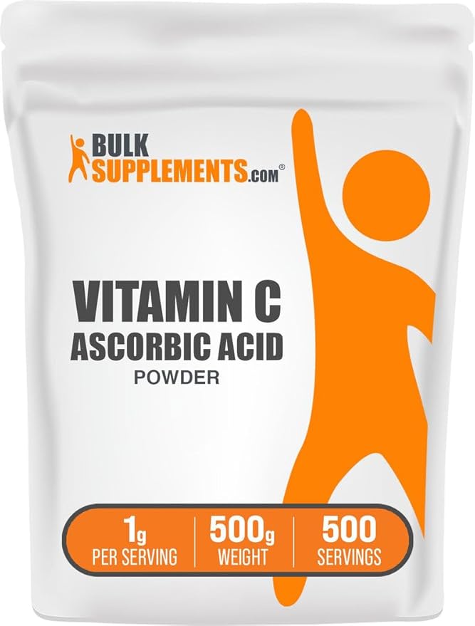 BulkSupplements.com Ascorbic Acid Powder - Vitamin C Supplement for Immune Support - Ascorbic Acid Food Grade Gluten Free 1g per Serving 500g (1.1 lbs) (Pack of 1)