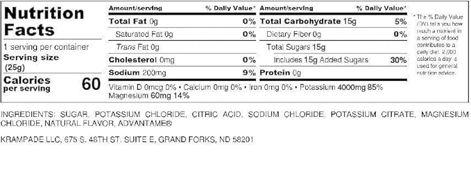 Krampade High Potassium Electrolyte Powder Low Sugar Lemon Lime 7810mg Electrolytes 4000mg Potassium 60mg Magnesium Instant Cramp Relief Cellular Hydration 20 Cramp Stopping Packets