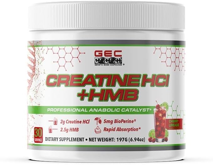 Creatine HCl + HMB for Athletes – Performance &amp Recovery Formula – 2g Creatine HCl 2.5g HMB – Fast Absorption No Bloat No Loading – 30 Servings – GEC (Standard Cherry Limeade)