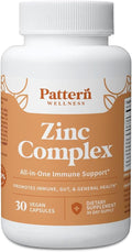 Pattern Wellness Zinc Complex – Supports Immune Skin &amp Digestive Health – High Absorption Zinc with Vitamin C Probiotics &amp Natural Blends – 30 Vegan Capsules