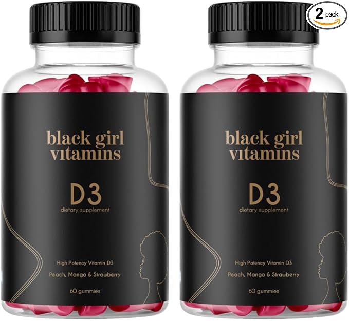 Black Girl Vitamins - Vitamin D3 Gummies for Immune Energy and Bone Support 2000IU (50mcg) Vitamin D per Serving Gluten-Free Vitamin D Gummies 60 Count (2-Pack)