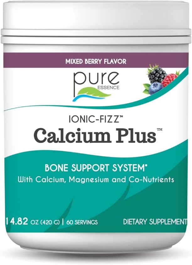 Ionic Fizz Calcium Plus by Pure Essence - Perfect Calcium/Magnesium Ratio with Vitamin A B C D and Potassium Strong Bones - Mixed Berry - 14.82 oz