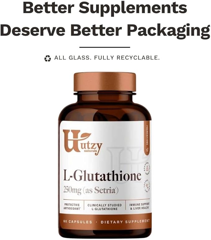 Utzy Naturals L-Glutathione | Immune Health &amp Antioxidant Support | Setria® 250mg Reduced Form Glutathione | High Absorption | Made in The USA | 60 Capsules