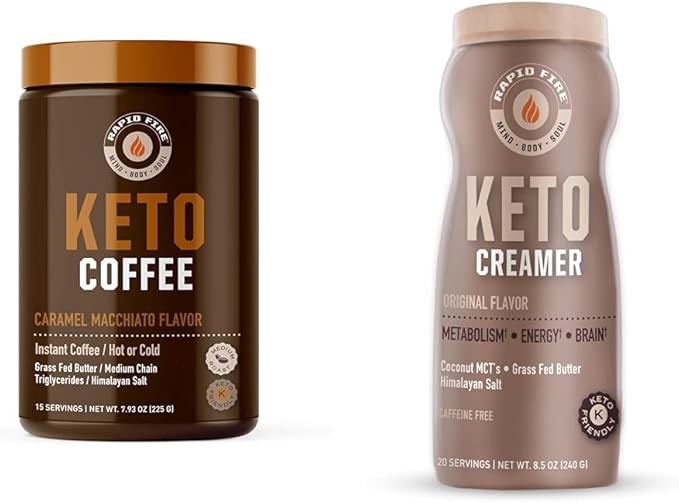 Rapid Fire Ketogenic Coffee Mix Caramel Macchiato with MCT Creamer Supports Metabolism Weight Loss Keto Diet 7.93 and 8.5 Ounces