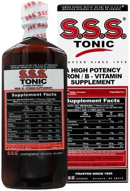 S.S.S. Tonic Iron and Vitamin B Supplement High Potency Vitamins Bottle 10 Fl Oz - 3 Pack