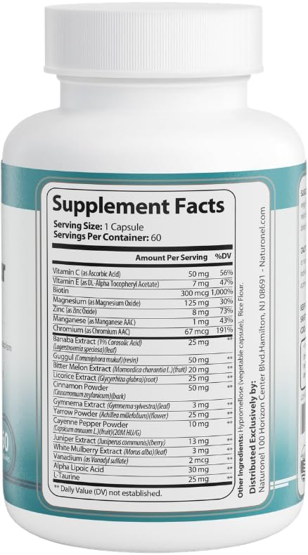 Blood Sugar Formula – Metabolic Support with Cinnamon Banaba Bitter Melon Guggul Licorice Gymnema Juniper Alpha Lipoic Acid &amp Chromium | Made in USA GMP Certified