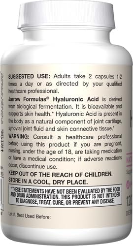 Jarrow Formulas® Hyaluronic Acid 120 mg Dietary Supplement Skin Health Support 120 Veggie Capsules Up to 60 Day Supply(Pack of 2)