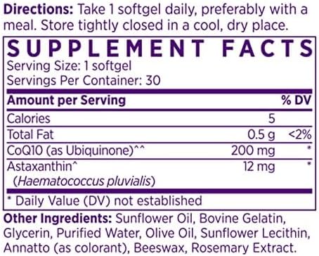 NAOMI Extra Strength Astaxanthin + CoQ10 Fat-Soluble Antioxidants Cardiovascular Support Increased Energy Immune and Cognitive Function Restore Depleted CoQ10 High Absorption 30-Day Supply