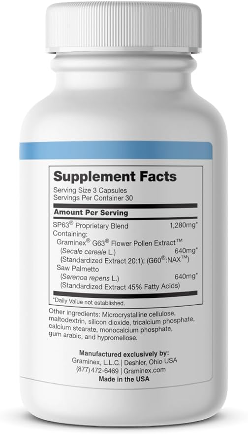 Graminex Prostanex - Prostate Health Supplement Flower Pollen Extract Saw Palmetto - Support for Bladder Control &amp Urinary Tract Health Rye Pollen Extract Made in USA 90 Vegetarian Capsules
