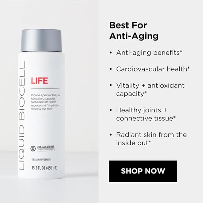 Liquid BioCell Life Liquid Collagen Supplement with Hyaluronic Acid and Type II Collagen - Anti-Aging Drink - 450 mL / 15.2 fl oz with Measuring Table Spoon