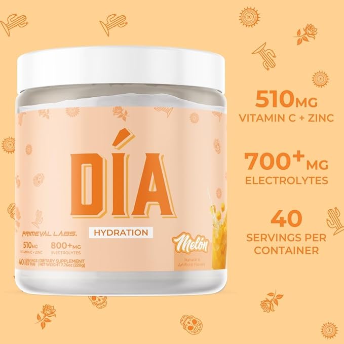 DIA Hydration Electrolyte + Immunity Powdered Drink Mix | Latino Aguas Frescas Flavors | Vitamin C Zinc &amp Taurine | Low Sugar 1 gram per serving | Daily Hydration Drink Mix | 40 Servings | Melon