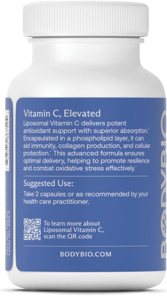 BodyBio Liposomal Vitamin C - Powerful Antioxidant for Immune Support and Cellular Health 1000 mg Pure Ascorbic Acid with Maximum Absorption