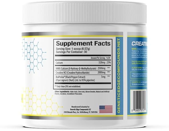 Creatine HCl + HMB for Athletes – Performance &amp Recovery Formula – 2g Creatine HCl 2.5g HMB – Fast Absorption No Bloat No Loading – 30 Servings – GEC (Standard Blue Lemonade)