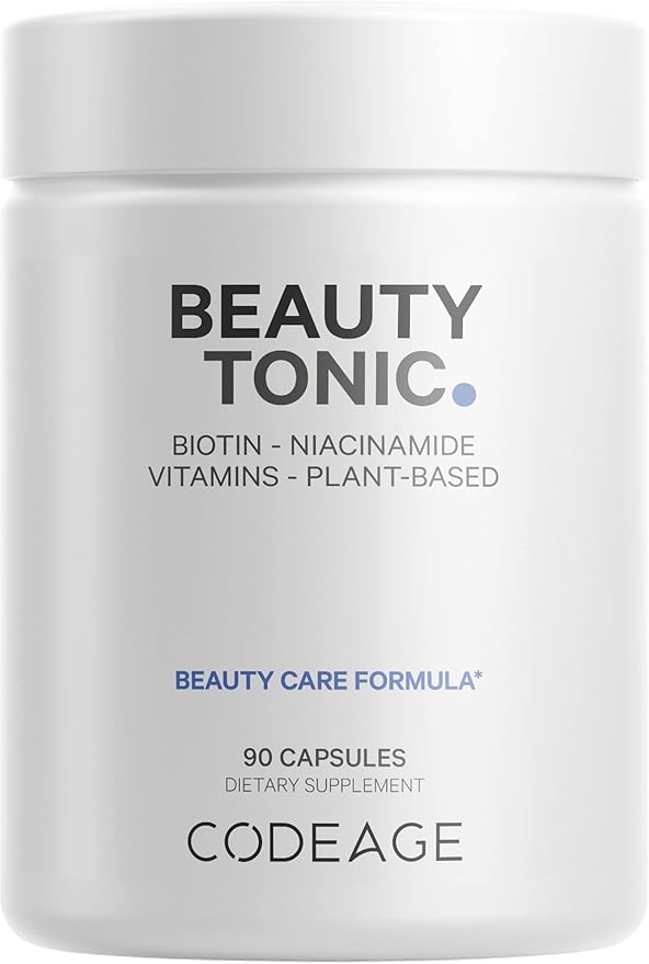 Codeage Biotin Supplement with Vitamin C Vitamin E Vitamin B6 Niacin Folate Organic Food Blend Phytoceramides Astaxanthin Selenium - Beauty Tonic - Hair Skin and Nail Support - Vegan 90 Ct