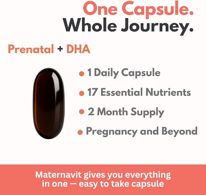 MaternaVit 1 a day Prenatal vitamins for women 2 month: Folic acid Fish Oil Omega 3 DHA/EPA Vitamin D3 B6 Vitmain B12 C E Calcium Iron Magnesium Zinc supplement FSA eligble multivitamin