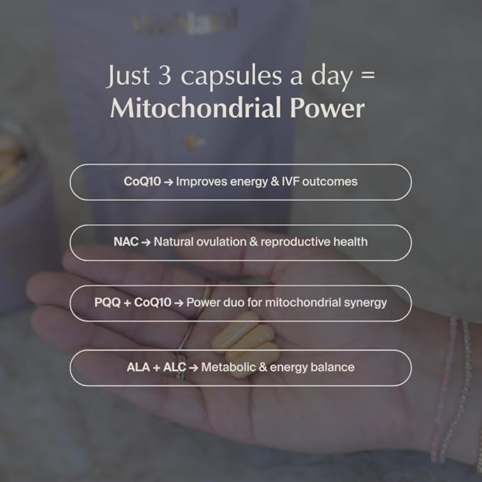 WeNatal Egg Quality+ Supplement. CoQ10 NAC PQQ L-Carnitine Alpha Lipoic Acid Methylated Folate B12 Zinc Vitamin C Supports Egg Health Fertility and Mitochondria 90 Capsules